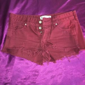 Burgundy denim shorts